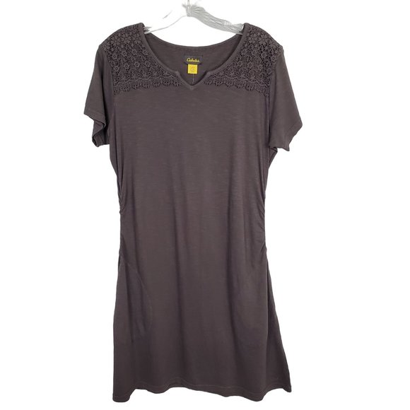 Cabela's Dresses & Skirts - Cabelas NWT Womens Size L Dress Rosemont Side Ruched Cotton Long Lace Brown Gray